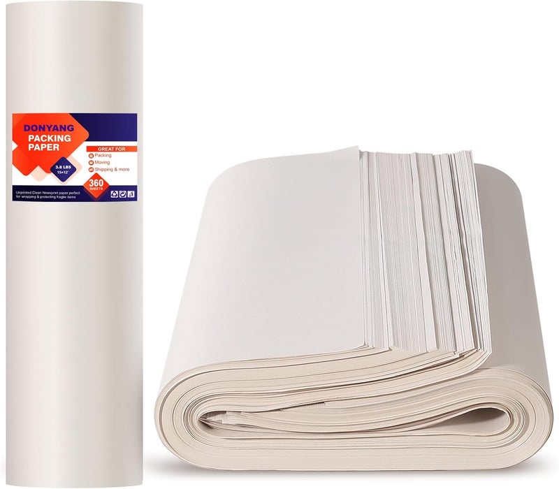 Donyang 15" x 12" Newsprint Paper for Packing Boxes, 360 Sheets Packing Paper for Moving Boxes, Newspaper Packing Materials, Ideal for Drawing, Sketching, Wrapping, Shipping, Packaging, Dishes Glasses Filler - Image 1